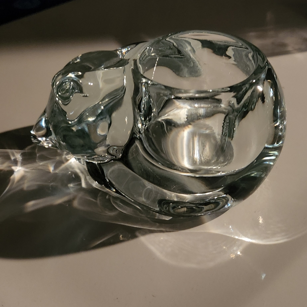 Glass Sleeping Cat Votive Candle Holder Paperweight EUC